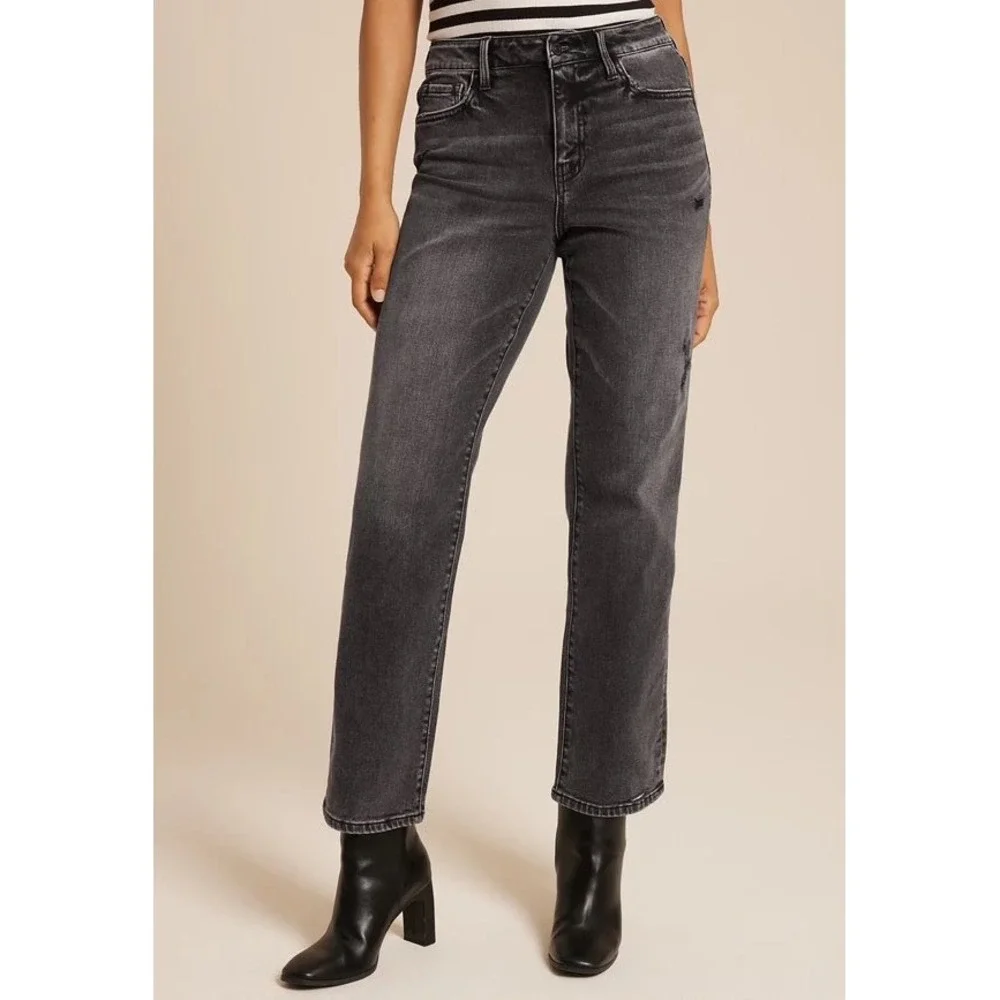 Flying Monkey Womens Distressed Straight Leg Jeans Faded‎ Black Size 29